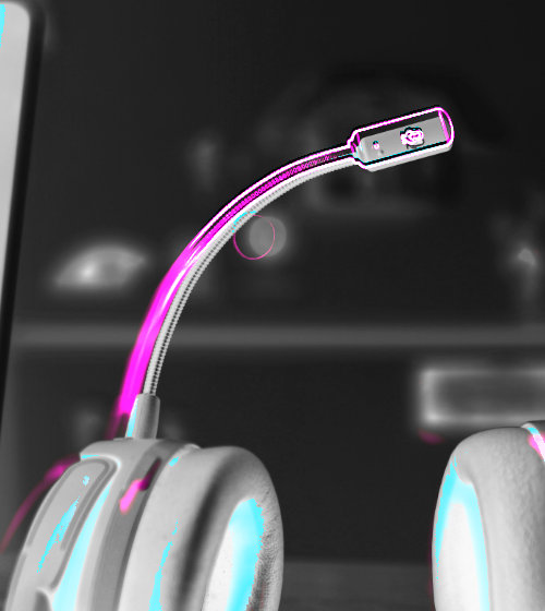 A digitally altered photo of a customer service representatives headset